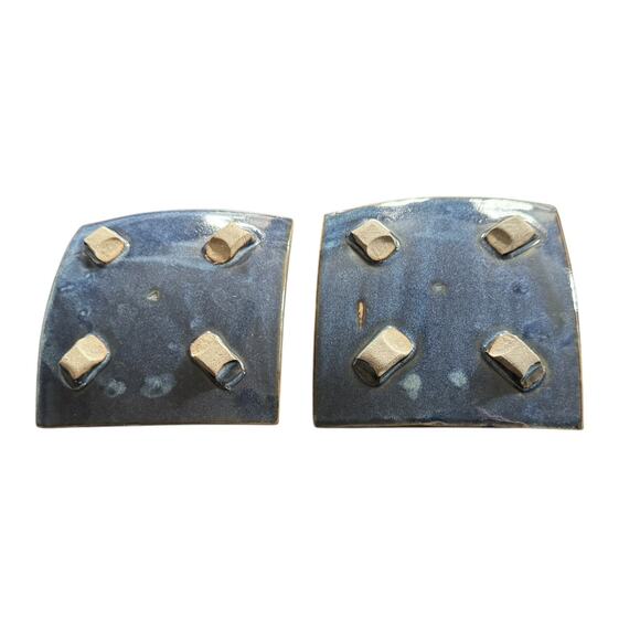 Stoneware Sushi Soy Sauce Curved Small Dish Dipping Trays (2) VTG Art Pottery - Picture 6 of 9